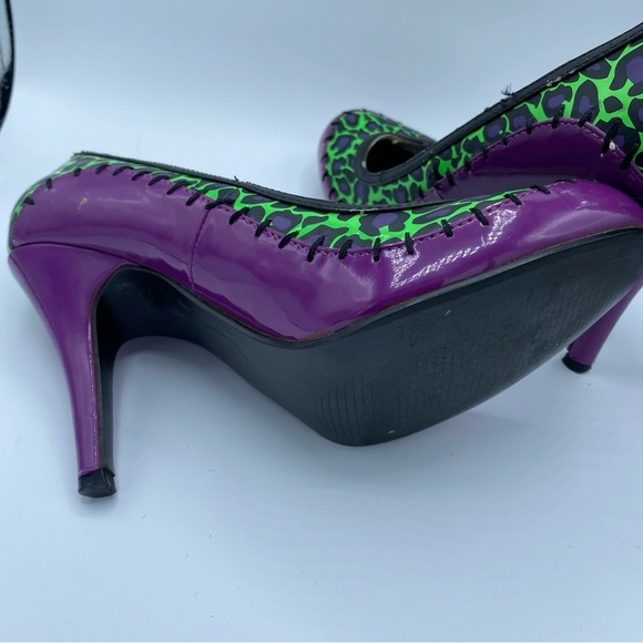 TUK T.U.K. Green & Purple Stitches Animal Print Heels Pin-up Sz 6 Halloween - Picture 5 of 11